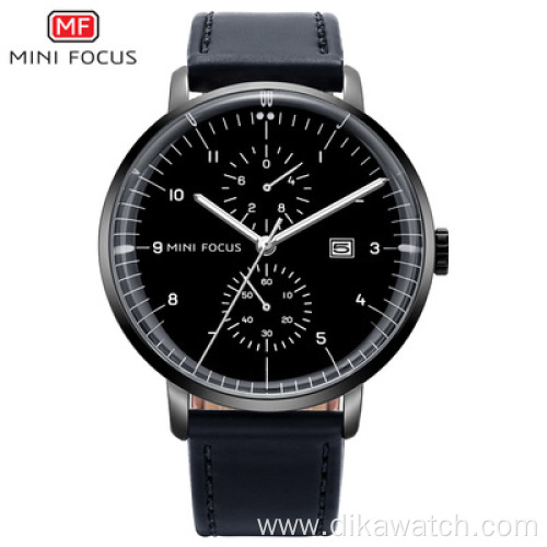 MINI FOCUS 0052 Watch Top Brand Luxury Business Quartz Watches Men Wrist Calendar Leather Mesh Strap Waterproof Mens Watch